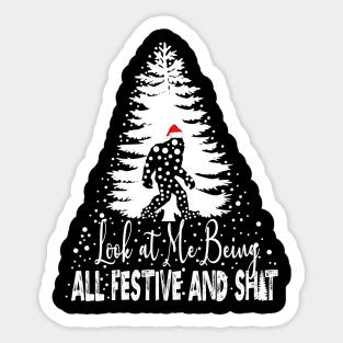 Funny Christmas Festive Vintage Sarcastic Bigfoot Xmas Tree Sticker